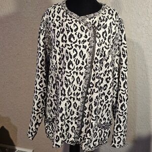 Lucky Lotus Leopard Print Zipper Knit Jacket Cardigan Sweater 3X